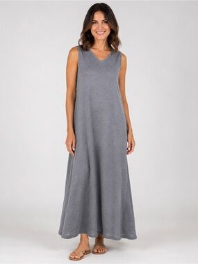 Grey Linen Cotton Sleeveless Midi Dress Size Medium